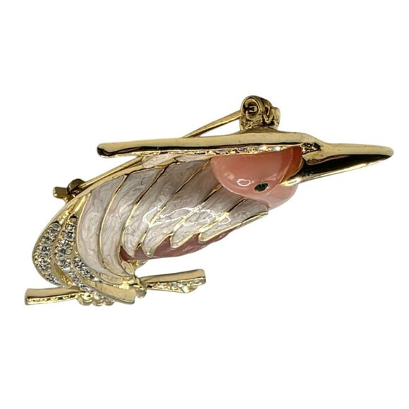 Hattie Carnegie Heron Bird Brooch Pin Coral Lucite Rhinestone Egret Unsigned VTG - Picture 8 of 10